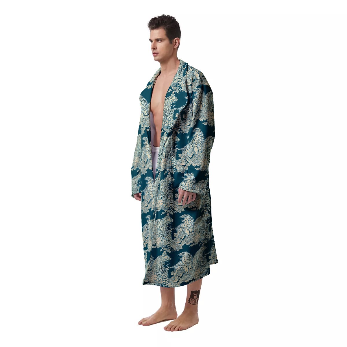 White Tiger Japanese Print Pattern Men's Robe-grizzshop