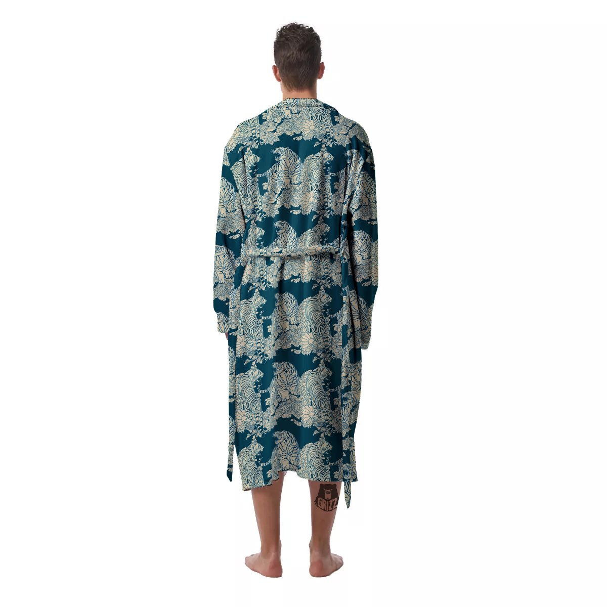 White Tiger Japanese Print Pattern Men's Robe-grizzshop