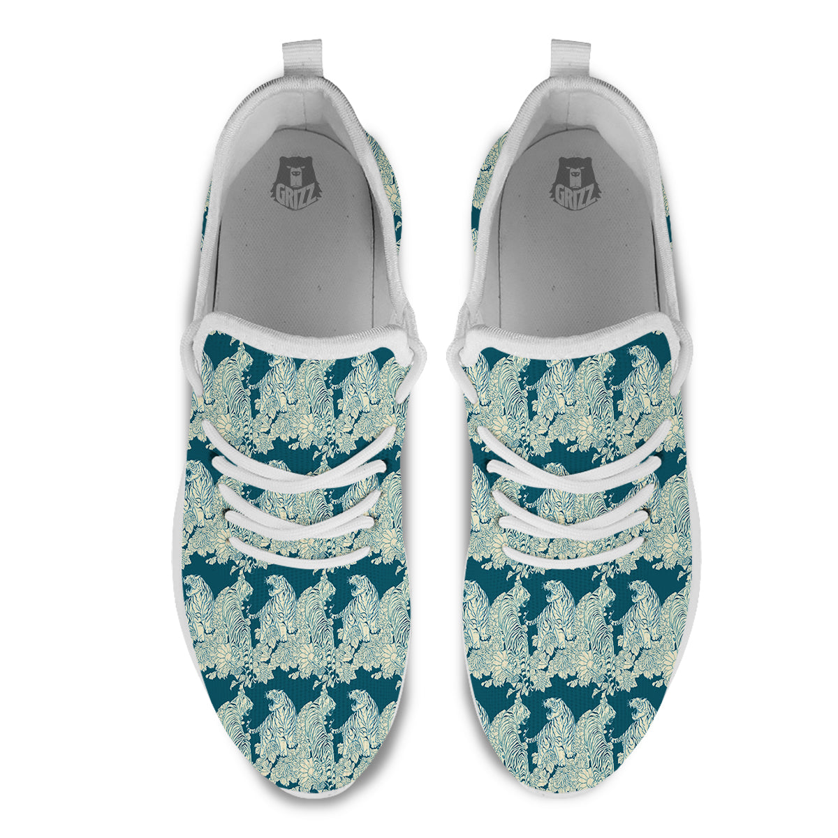 White Tiger Japanese Print Pattern White Athletic Shoes-grizzshop