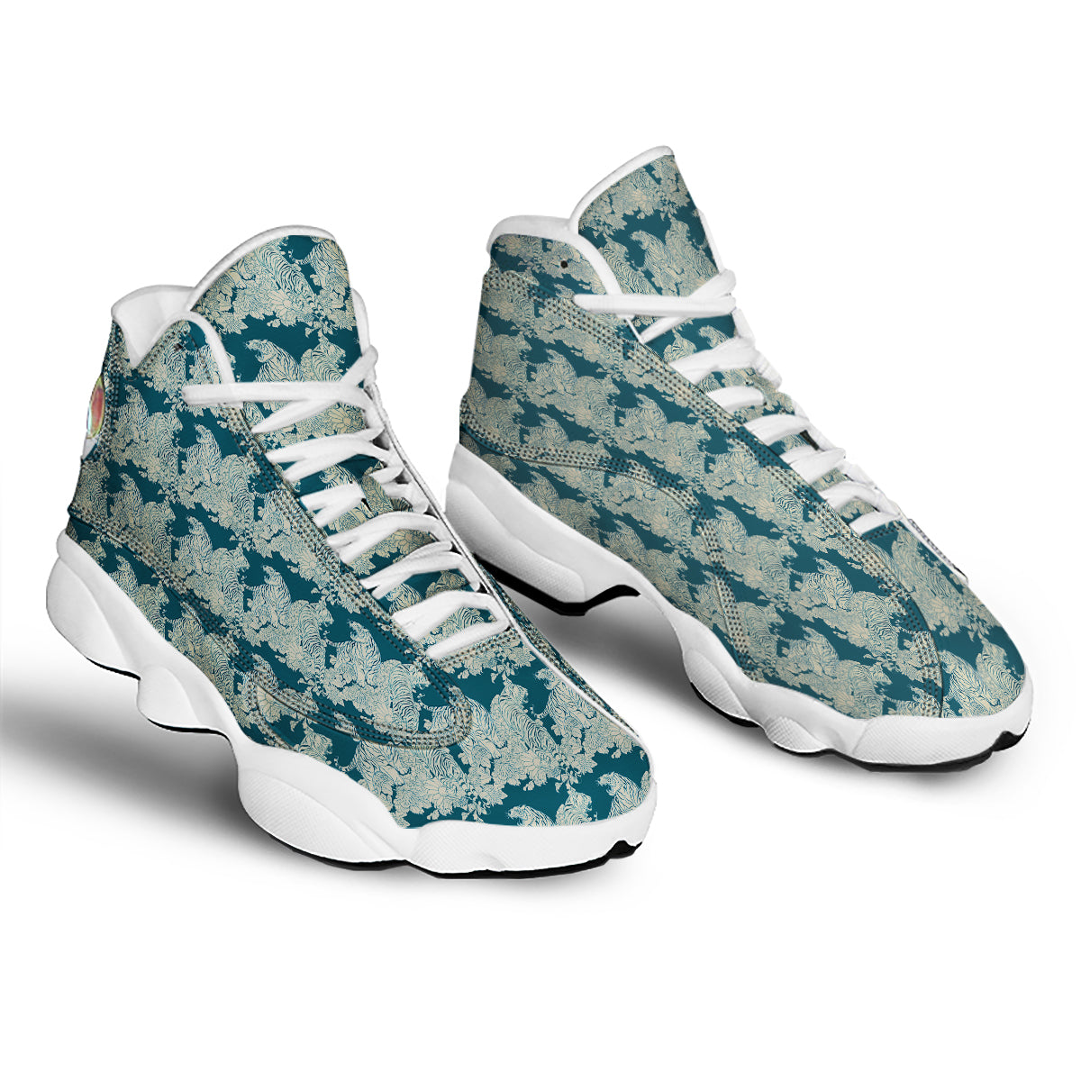 White Tiger Japanese Print Pattern White Basketball Shoes-grizzshop