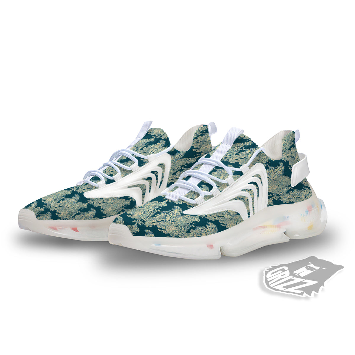 White Tiger Japanese Print Pattern White Gym Shoes-grizzshop