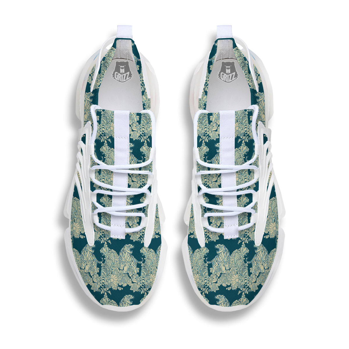 White Tiger Japanese Print Pattern White Gym Shoes-grizzshop