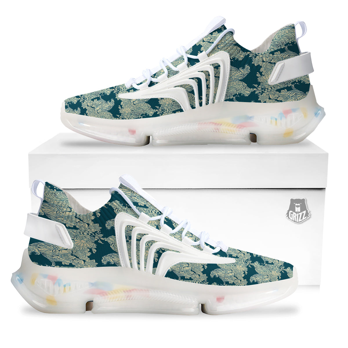 White Tiger Japanese Print Pattern White Gym Shoes-grizzshop