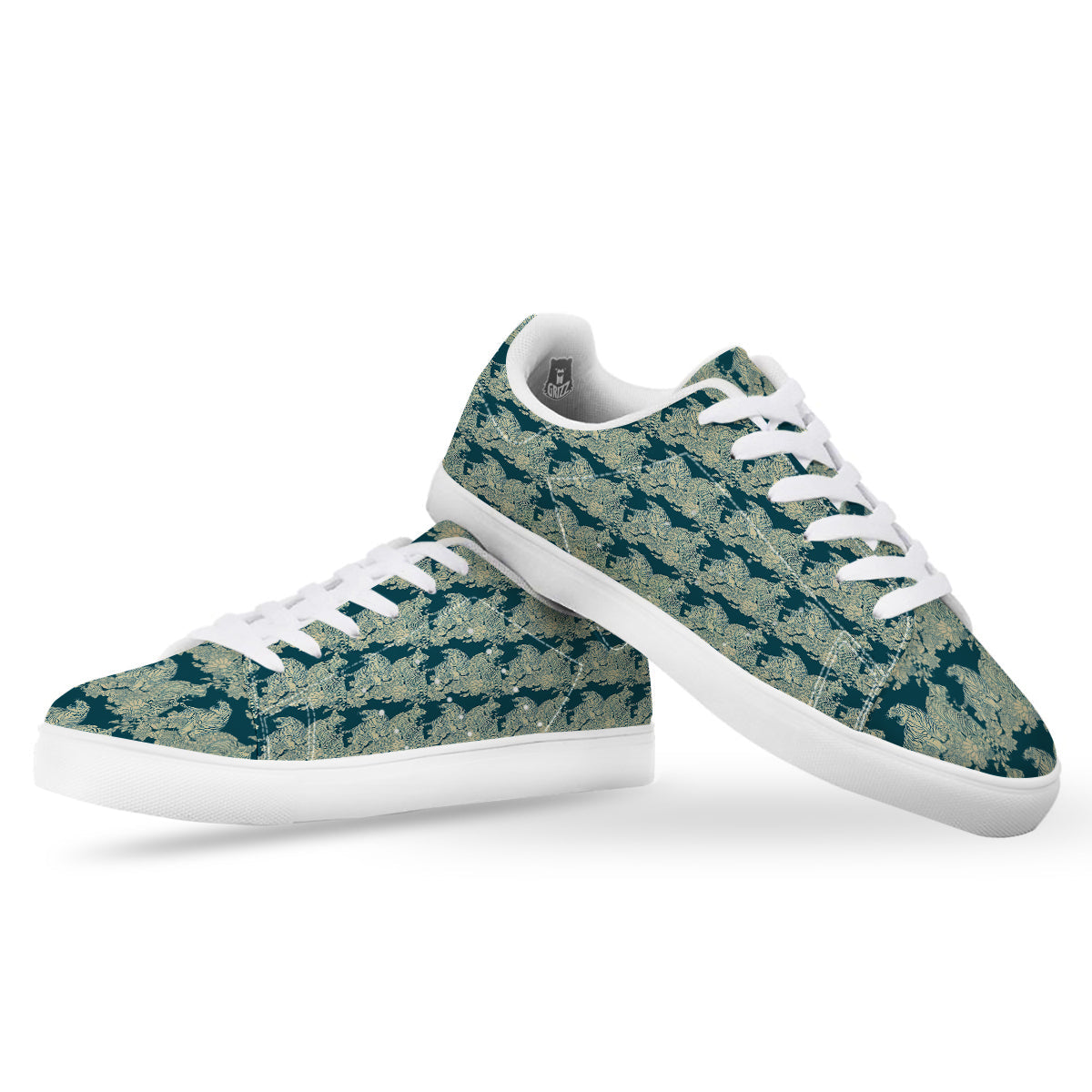 White Tiger Japanese Print Pattern White Low Top Sneakers-grizzshop