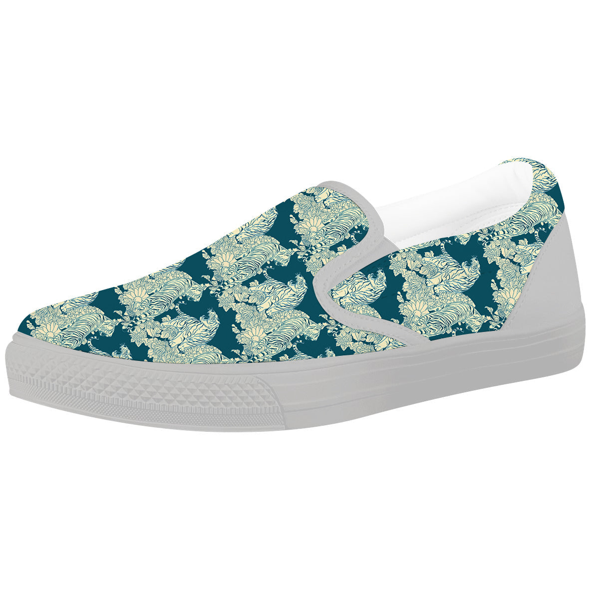 White Tiger Japanese Print Pattern White Slip On Shoes-grizzshop