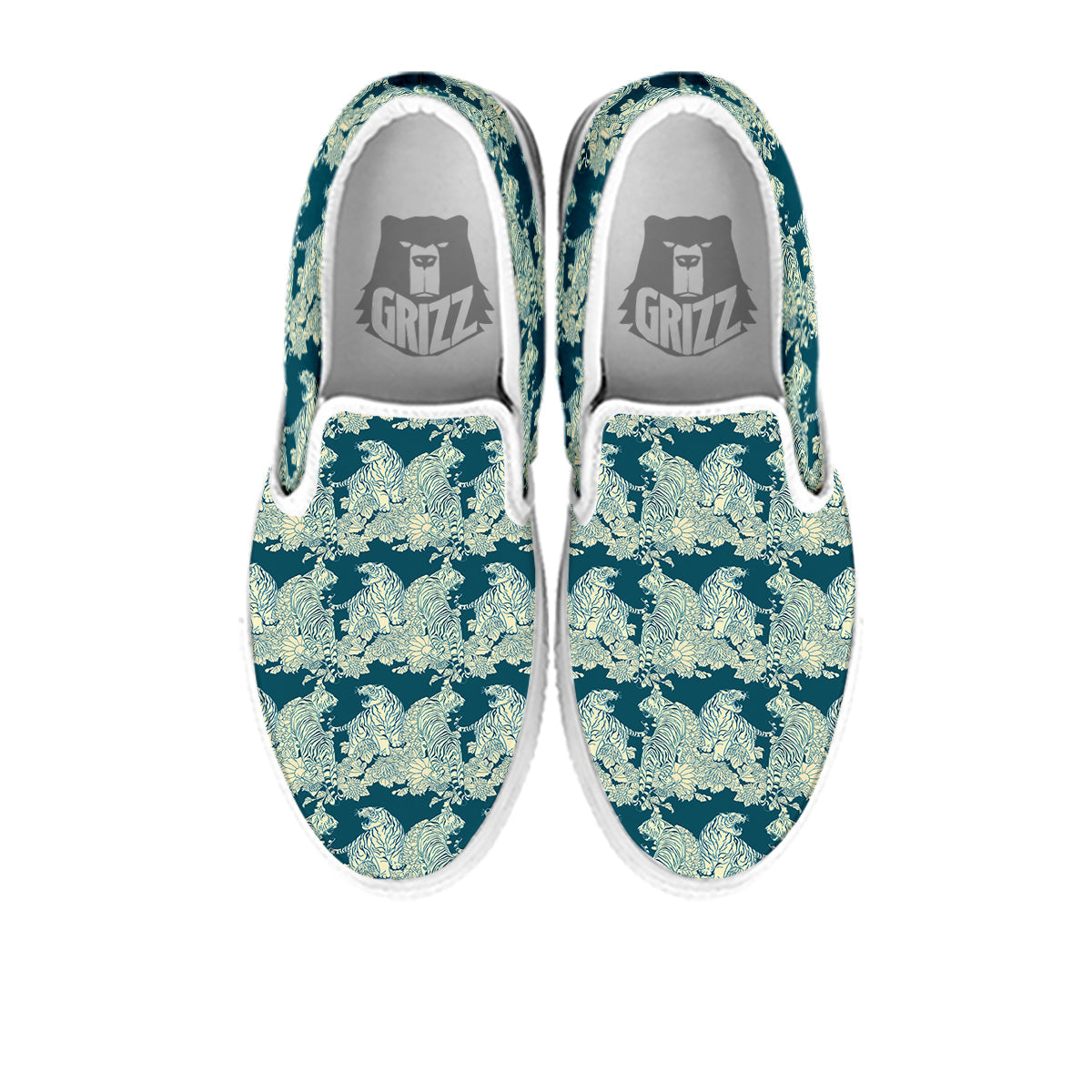 White Tiger Japanese Print Pattern White Slip On Shoes-grizzshop