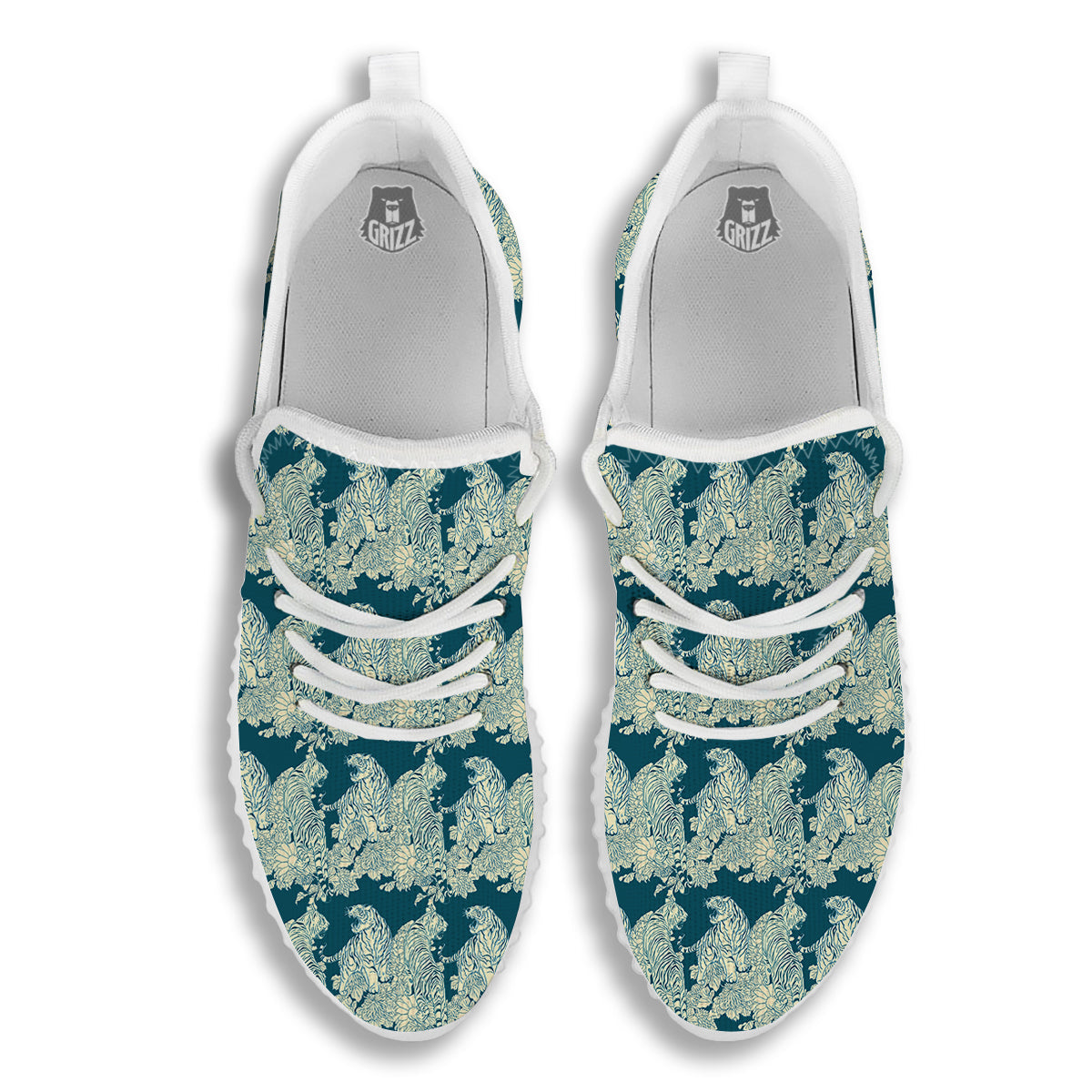 White Tiger Japanese Print Pattern White Walking Shoes-grizzshop