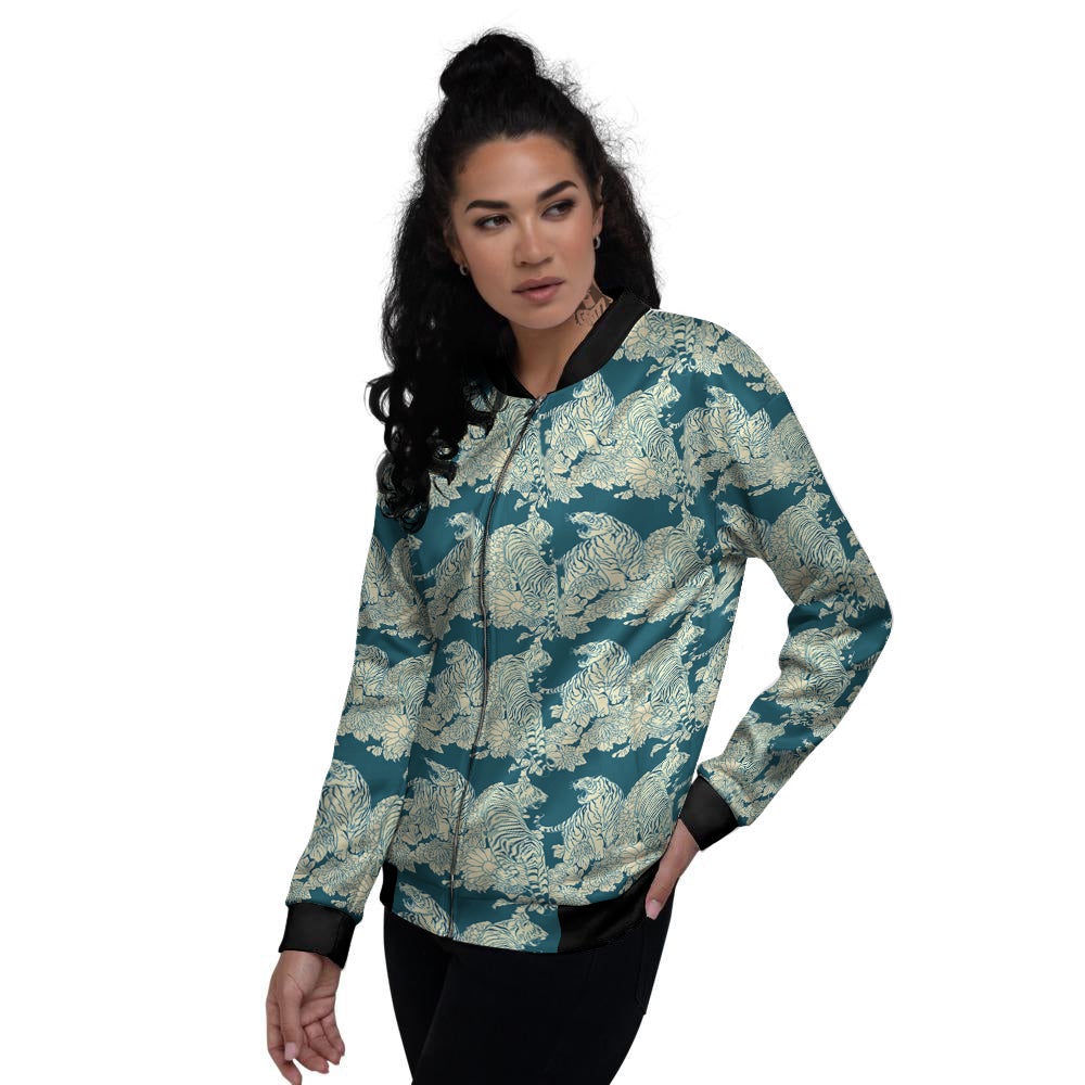 White Tiger Japanese Print Pattern Women's Bomber Jacket-grizzshop