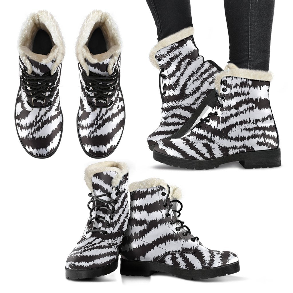 White Tiger Pattern Print Comfy Winter Boots-grizzshop