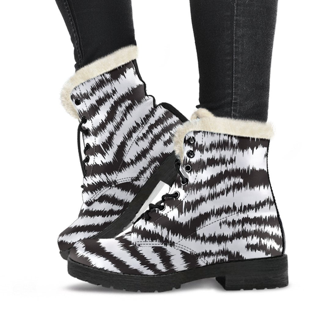 White Tiger Pattern Print Comfy Winter Boots-grizzshop