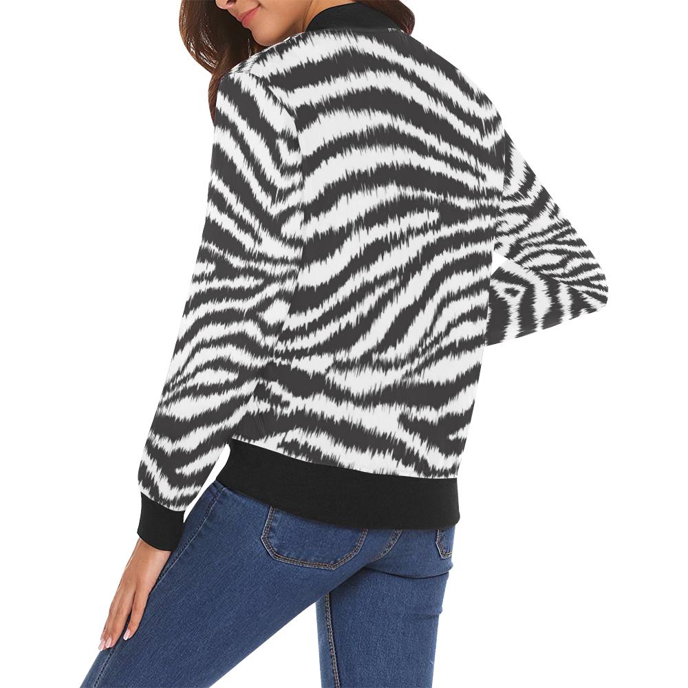 White Tiger Pattern Print Women Casual Bomber Jacket-grizzshop