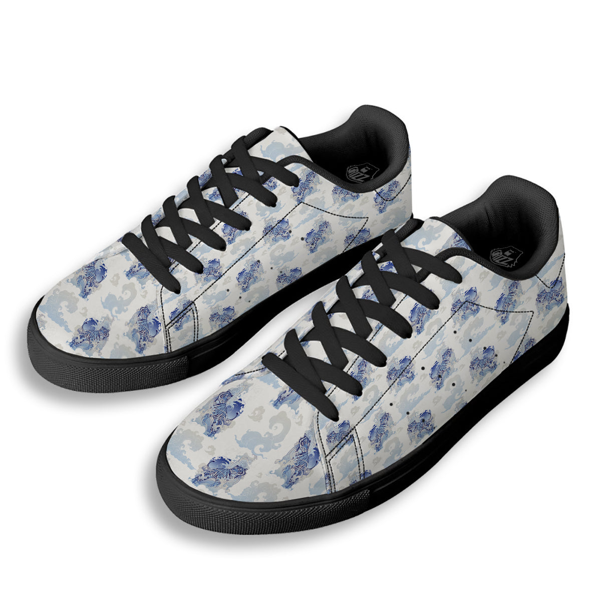 White Tiger Tattoo Japanese Print Pattern Black Low Top Sneakers-grizzshop