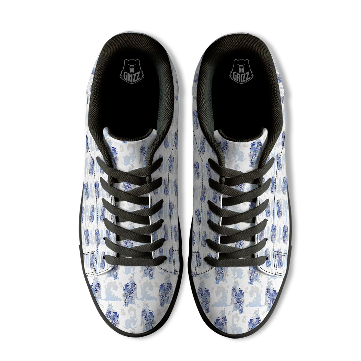 White Tiger Tattoo Japanese Print Pattern Black Low Top Sneakers-grizzshop