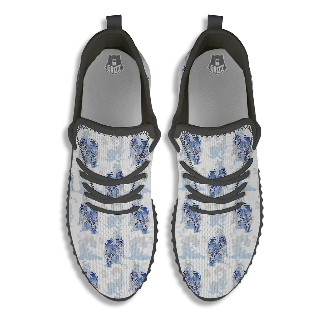 White Tiger Tattoo Japanese Print Pattern Black Walking Shoes-grizzshop