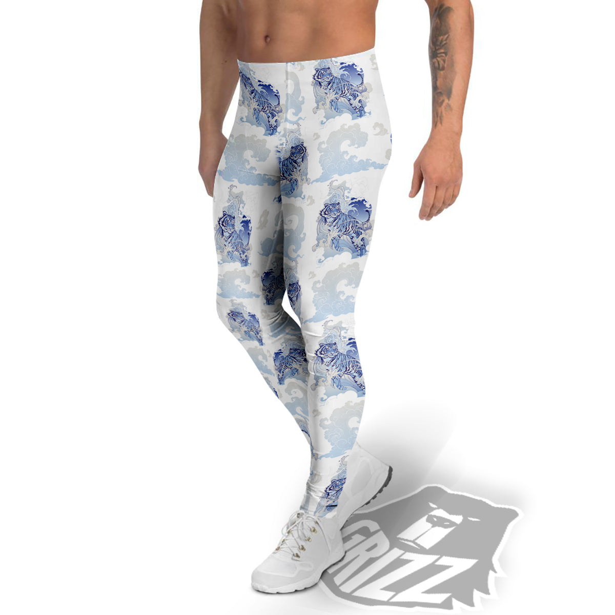 White Tiger Tattoo Japanese Print Pattern Men's Leggings-grizzshop