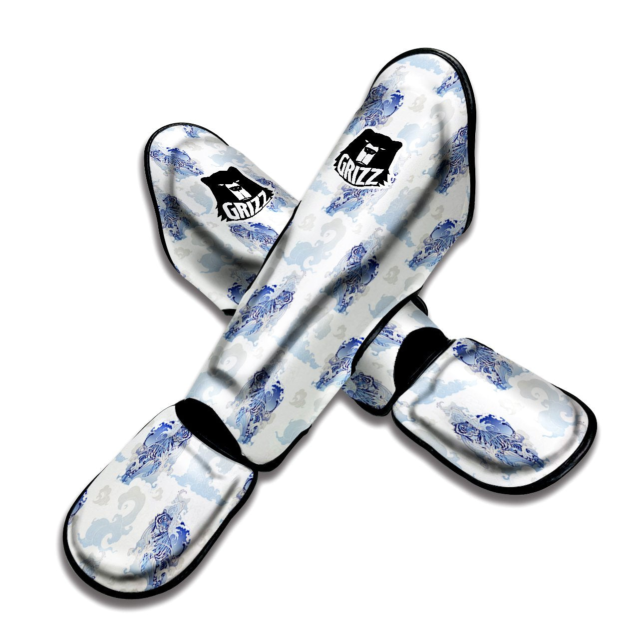 White Tiger Tattoo Japanese Print Pattern Muay Thai Shin Guards-grizzshop