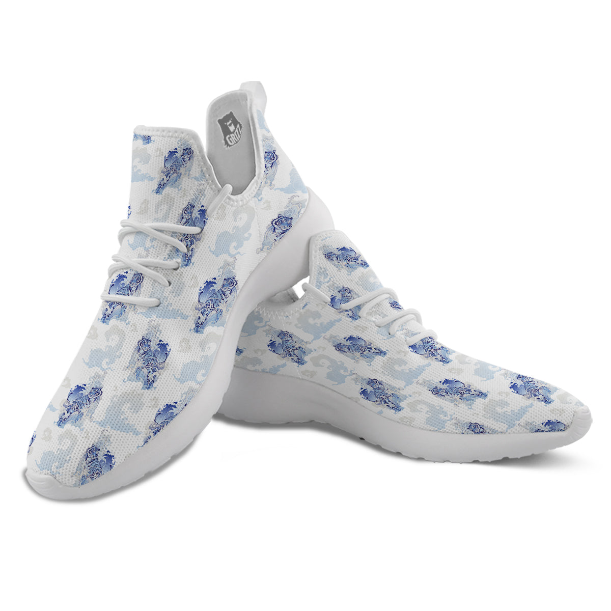White Tiger Tattoo Japanese Print Pattern White Athletic Shoes-grizzshop