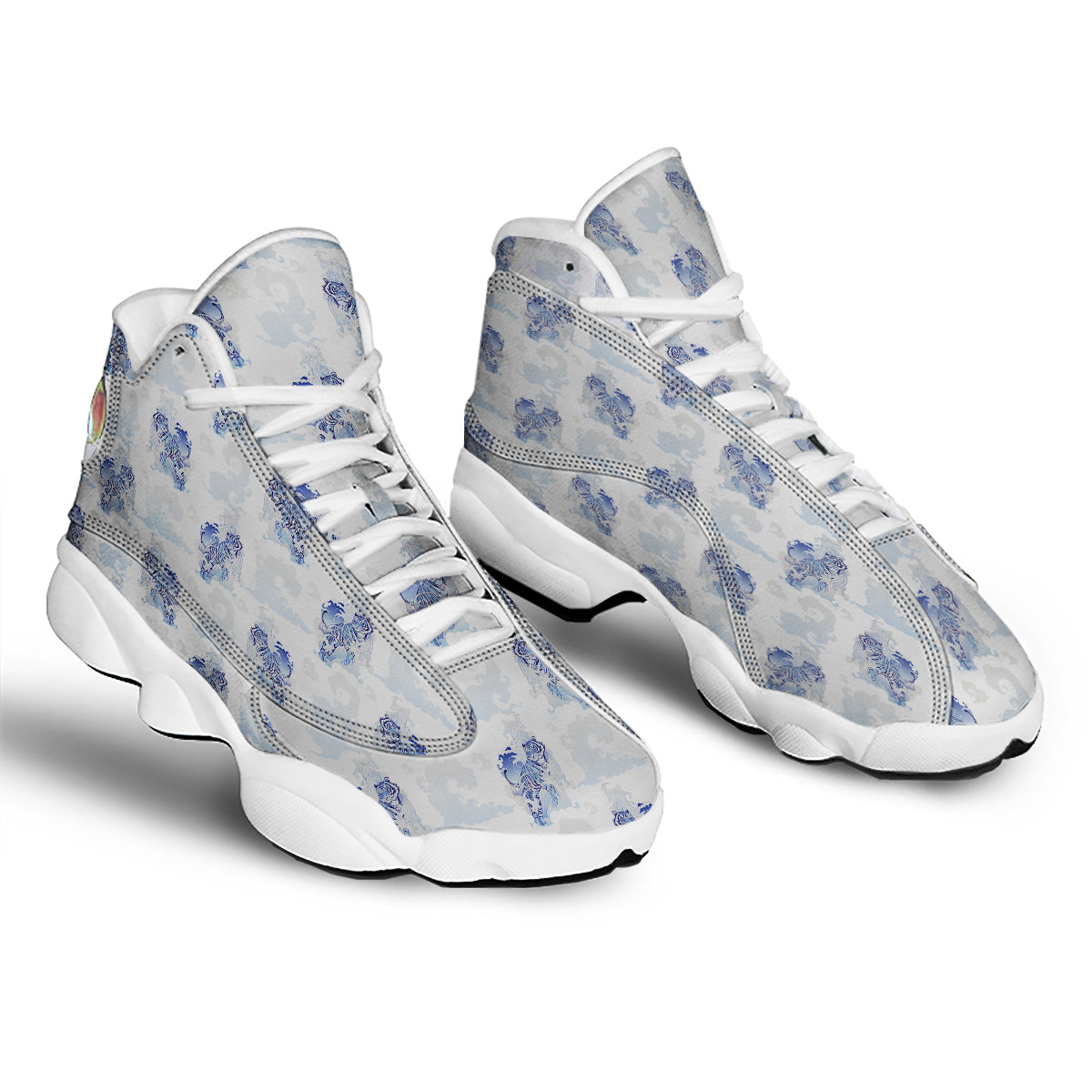 White Tiger Tattoo Japanese Print Pattern White Basketball Shoes-grizzshop