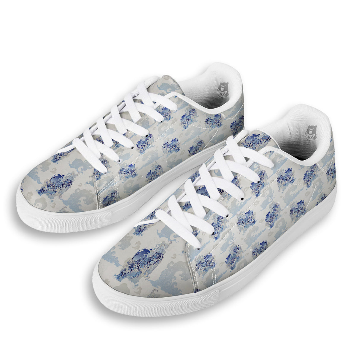 White Tiger Tattoo Japanese Print Pattern White Low Top Sneakers-grizzshop