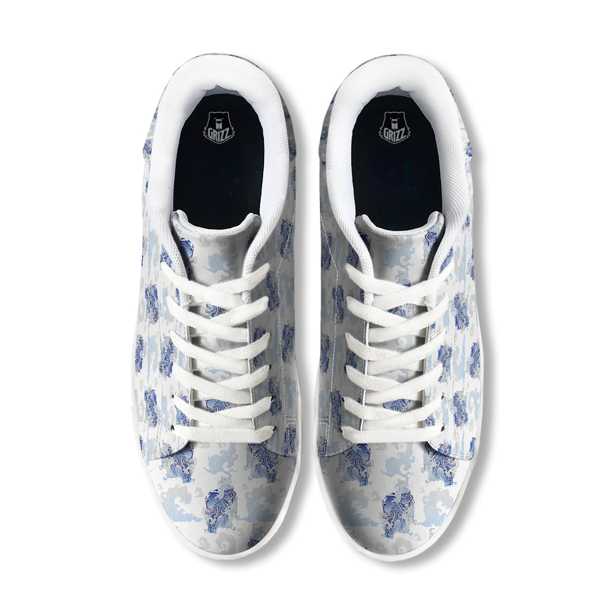 White Tiger Tattoo Japanese Print Pattern White Low Top Sneakers-grizzshop
