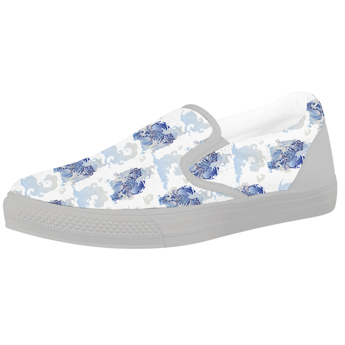 White Tiger Tattoo Japanese Print Pattern White Slip On Shoes-grizzshop
