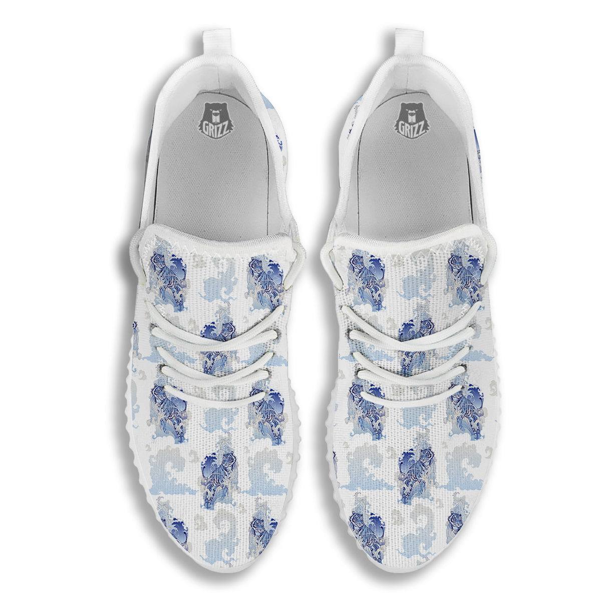 White Tiger Tattoo Japanese Print Pattern White Walking Shoes-grizzshop