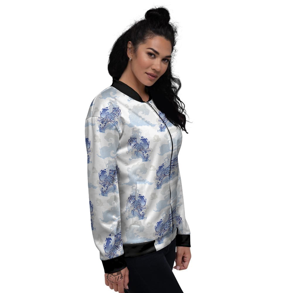 White Tiger Tattoo Japanese Print Pattern Women's Bomber Jacket-grizzshop