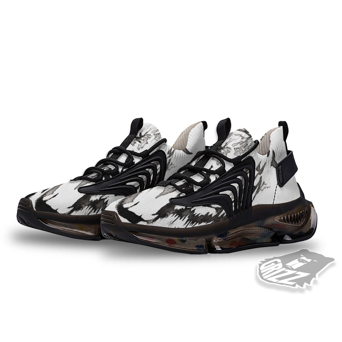 White Tiger Watercolor Monochrome Print Black Gym Shoes-grizzshop