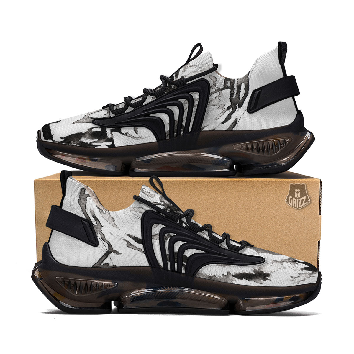 White Tiger Watercolor Monochrome Print Black Gym Shoes-grizzshop