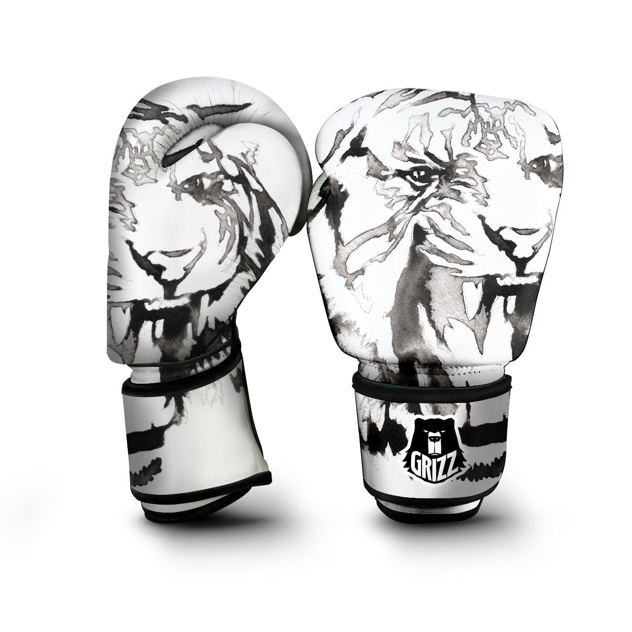 White Tiger Watercolor Monochrome Print Boxing Gloves-grizzshop