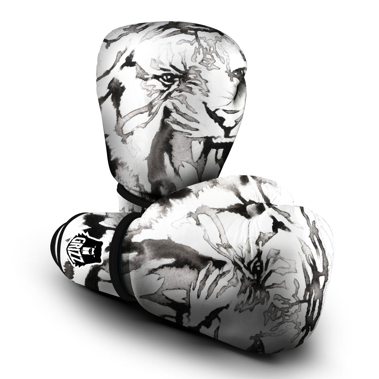 White Tiger Watercolor Monochrome Print Boxing Gloves-grizzshop