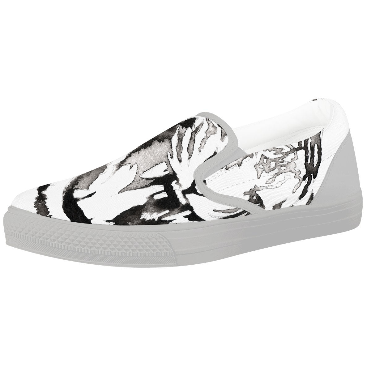 White Tiger Watercolor Monochrome Print White Slip On Shoes-grizzshop
