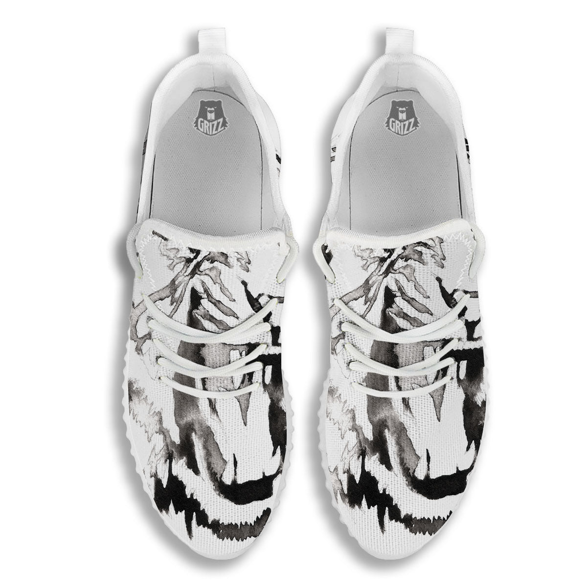 White Tiger Watercolor Monochrome Print White Walking Shoes-grizzshop
