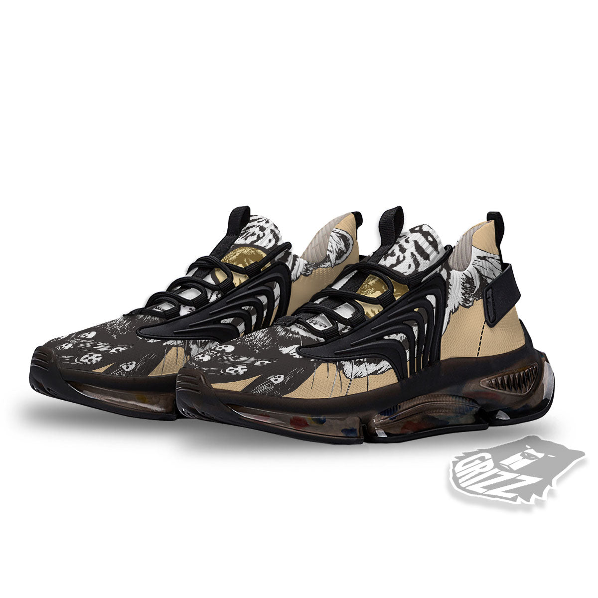 White Tiger With Sunglasses Print Pattern Black Gym Shoes-grizzshop