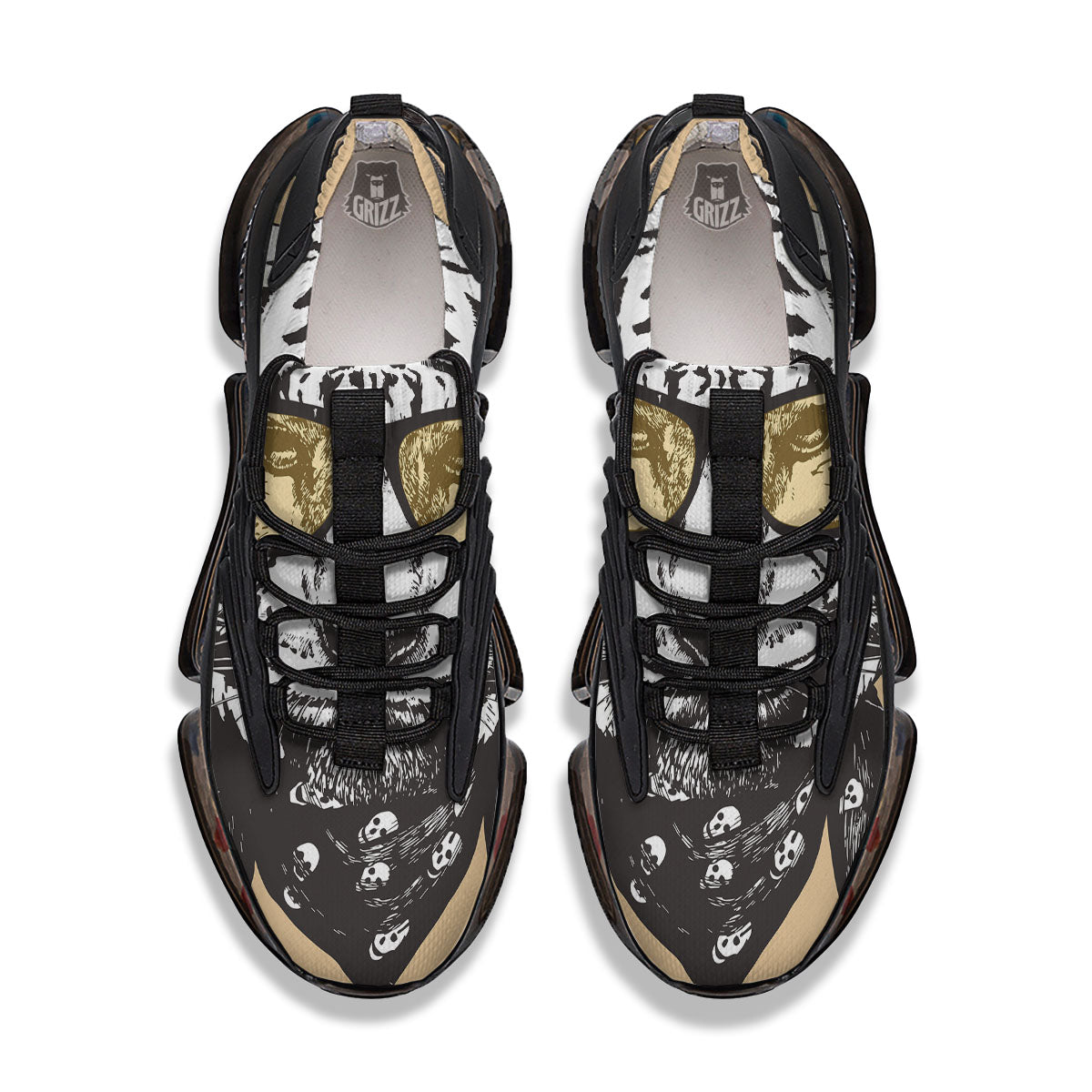 White Tiger With Sunglasses Print Pattern Black Gym Shoes-grizzshop