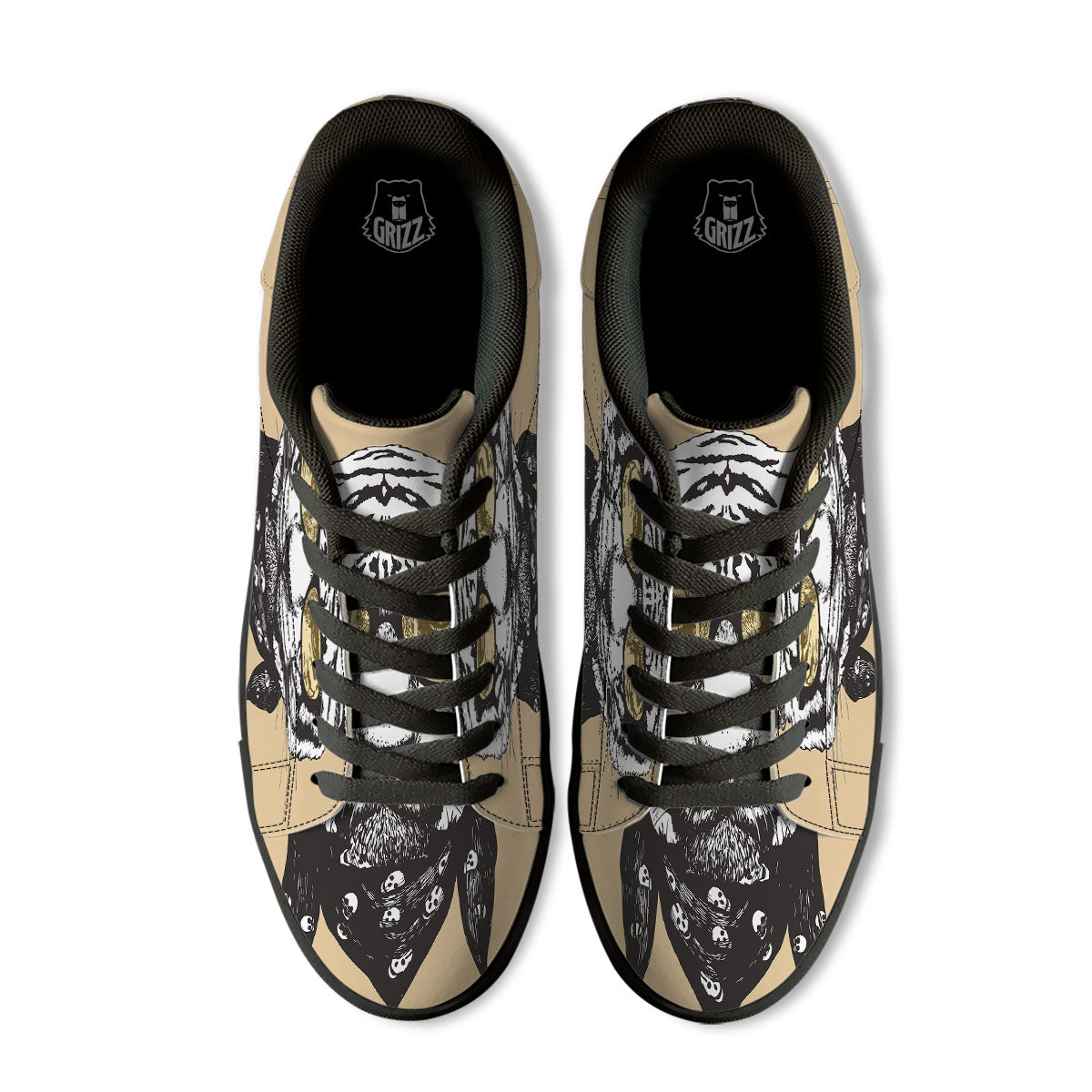 White Tiger With Sunglasses Print Pattern Black Low Top Sneakers-grizzshop
