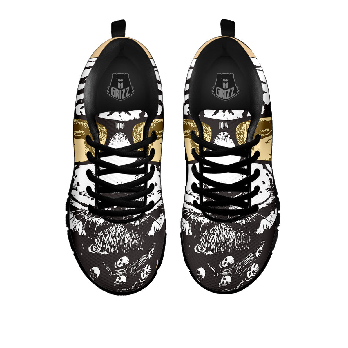 White Tiger With Sunglasses Print Pattern Black Sneaker-grizzshop