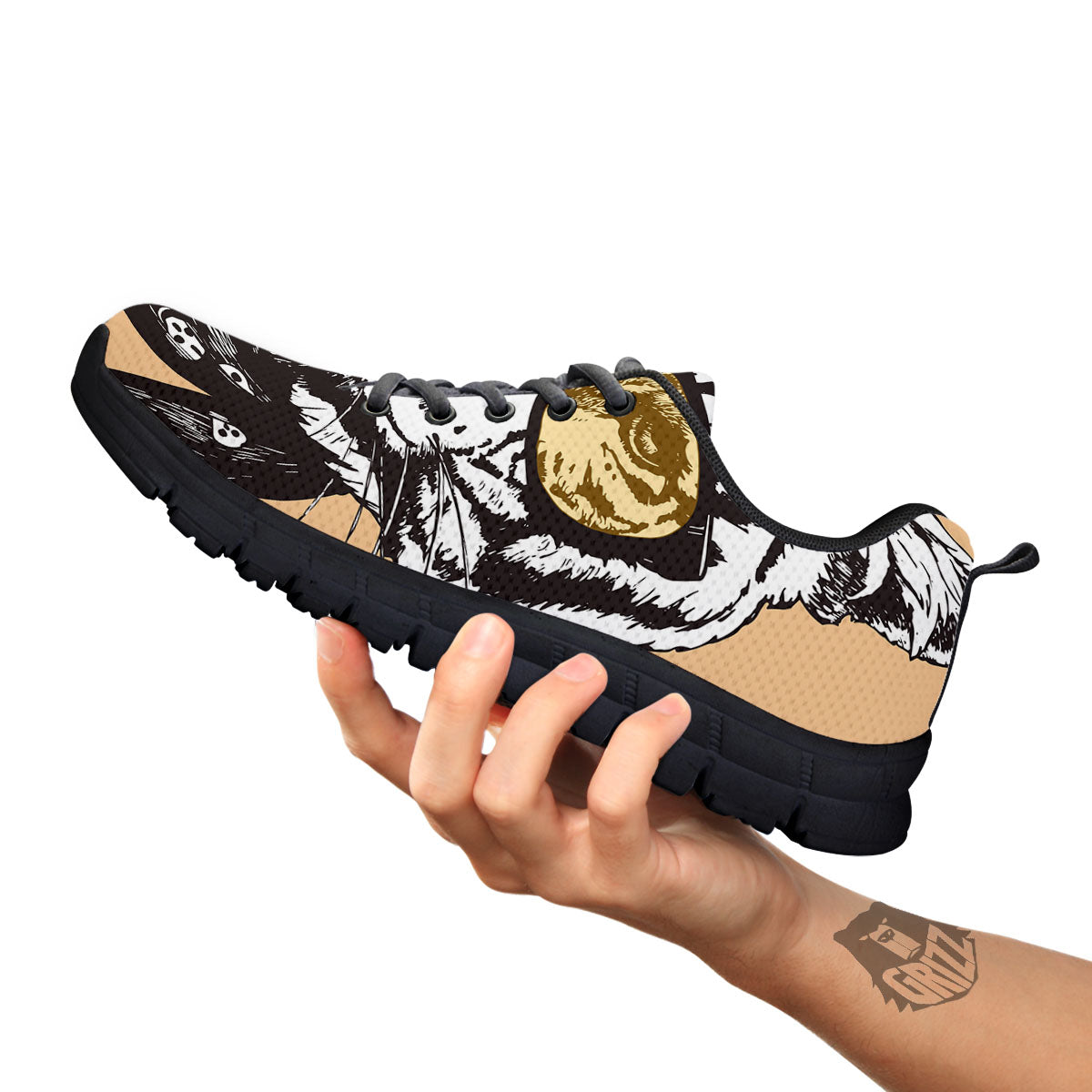 White Tiger With Sunglasses Print Pattern Black Sneaker-grizzshop