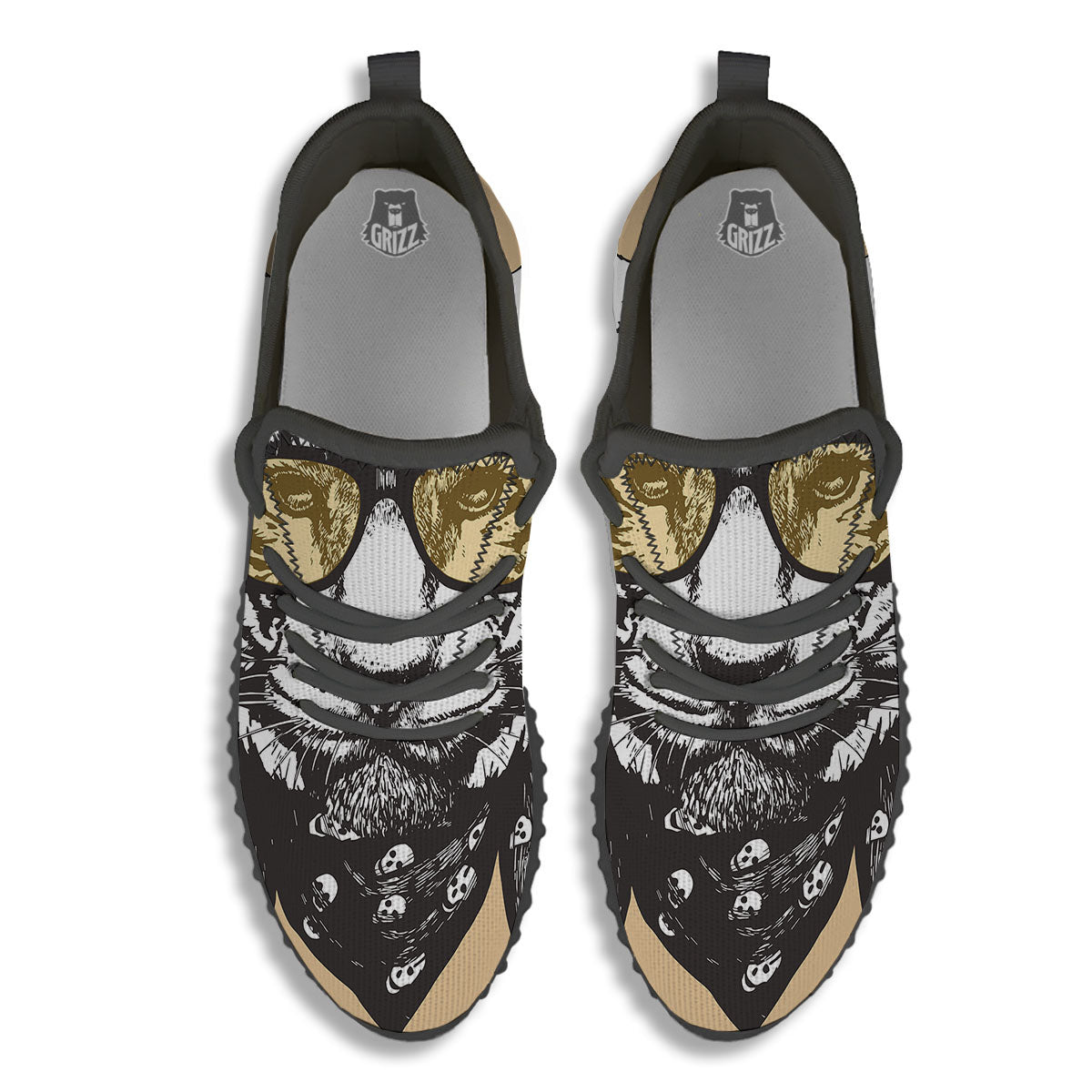 White Tiger With Sunglasses Print Pattern Black Walking Shoes-grizzshop