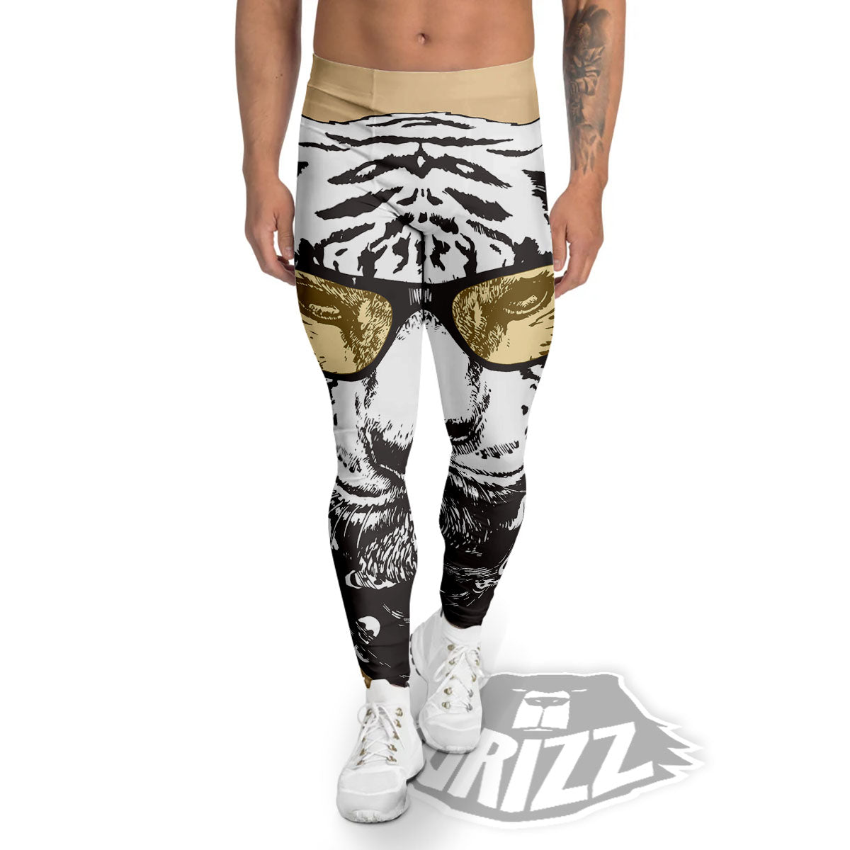 White Tiger With Sunglasses Print Pattern Men's Leggings-grizzshop