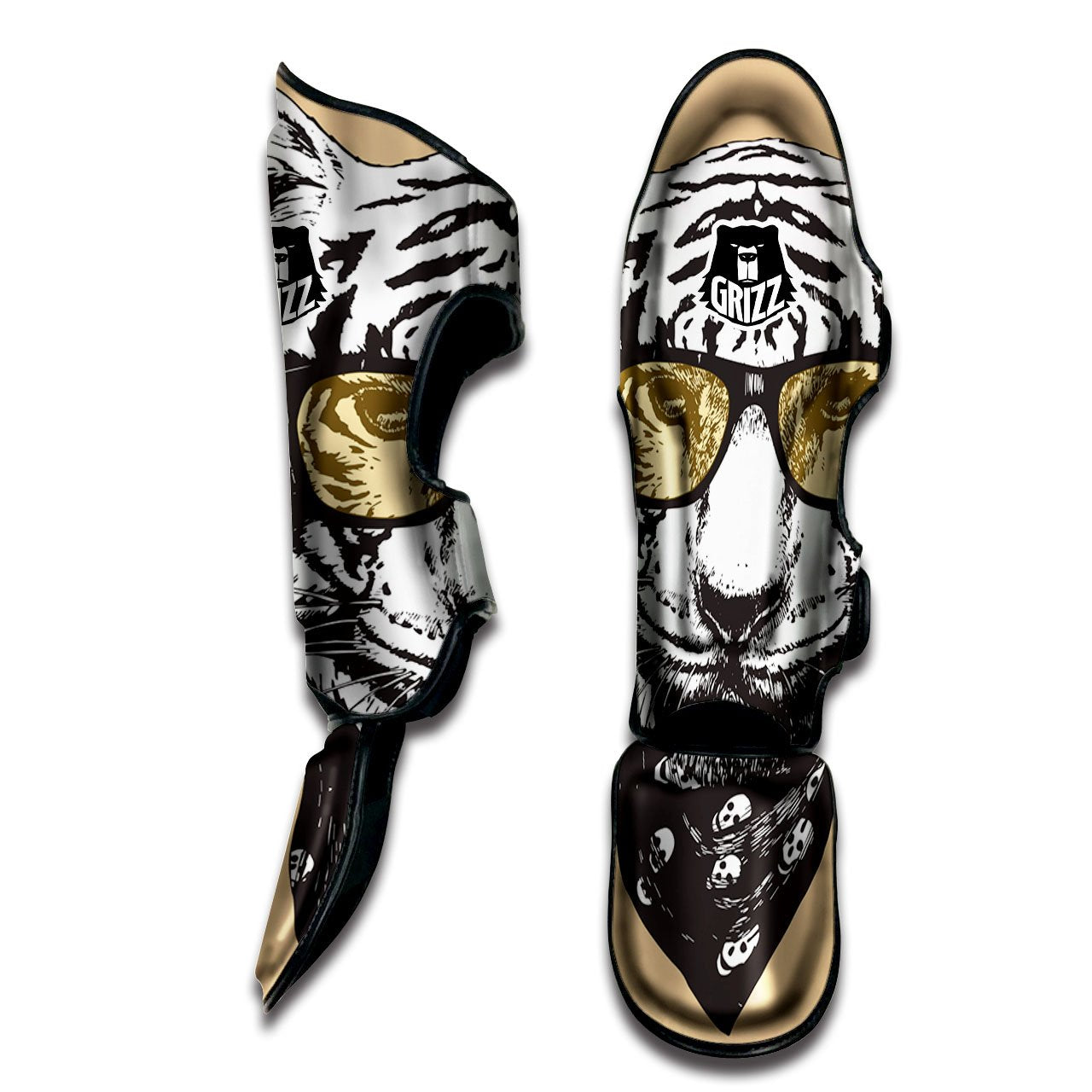 White Tiger With Sunglasses Print Pattern Muay Thai Shin Guards-grizzshop