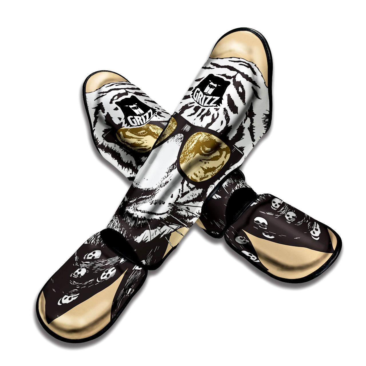 White Tiger With Sunglasses Print Pattern Muay Thai Shin Guards-grizzshop