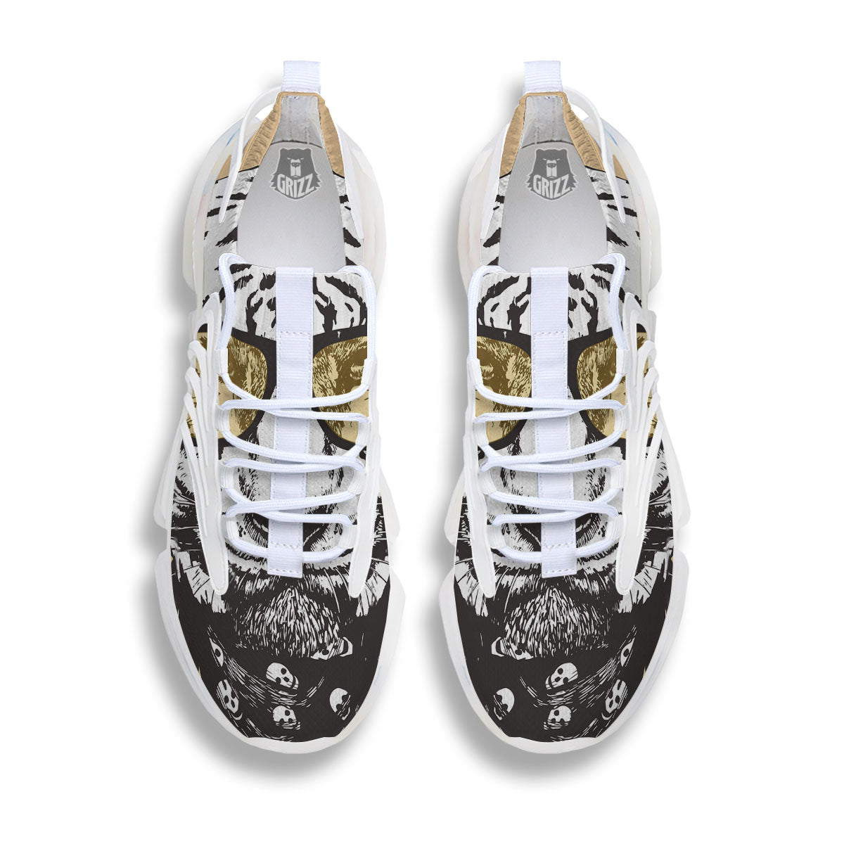 White Tiger With Sunglasses Print Pattern White Gym Shoes-grizzshop