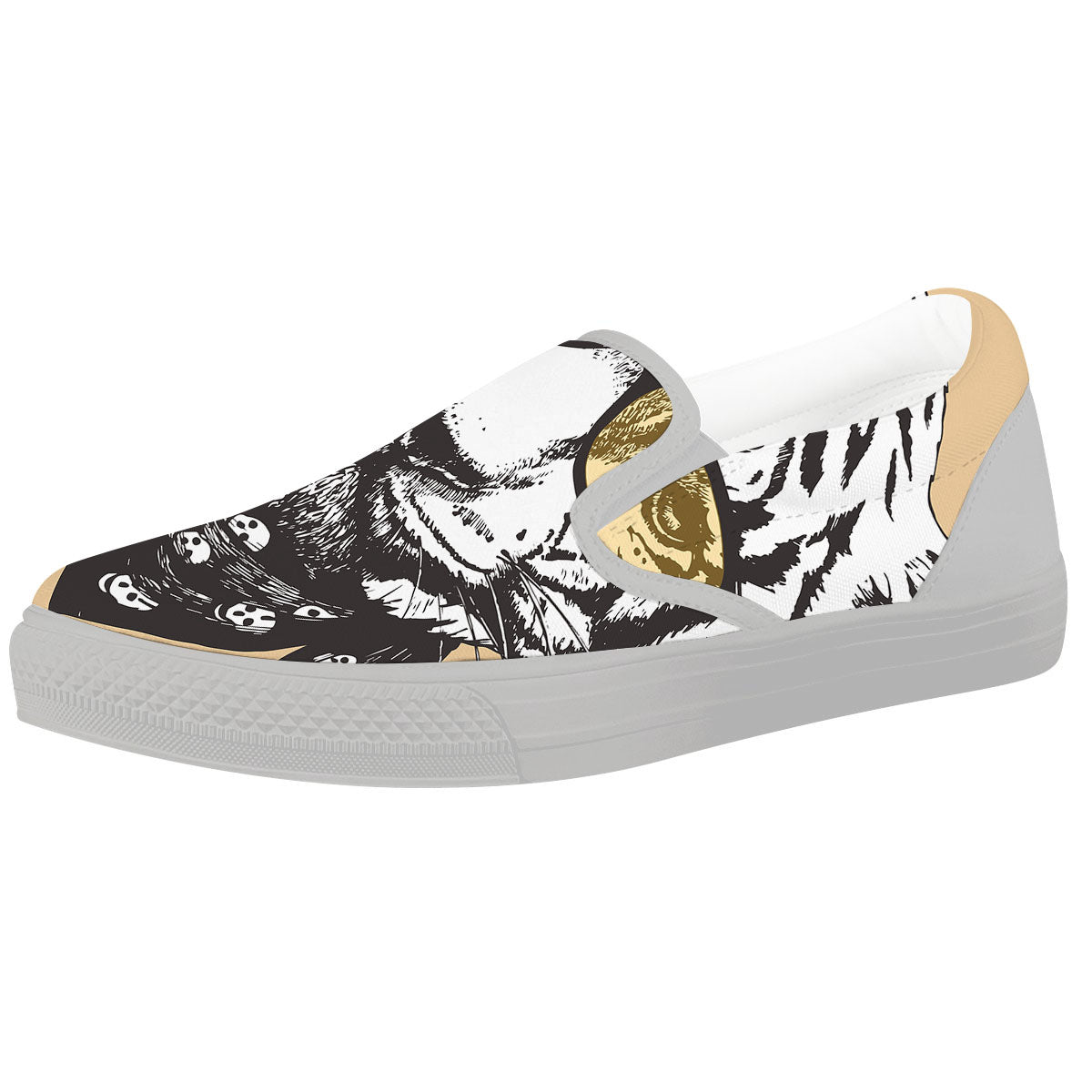 White Tiger With Sunglasses Print Pattern White Slip On Shoes-grizzshop