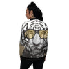 White Tiger With Sunglasses Print Pattern Women's Bomber Jacket-grizzshop