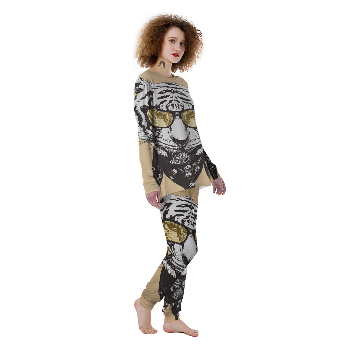 White Tiger With Sunglasses Print Pattern Women's Pajamas-grizzshop
