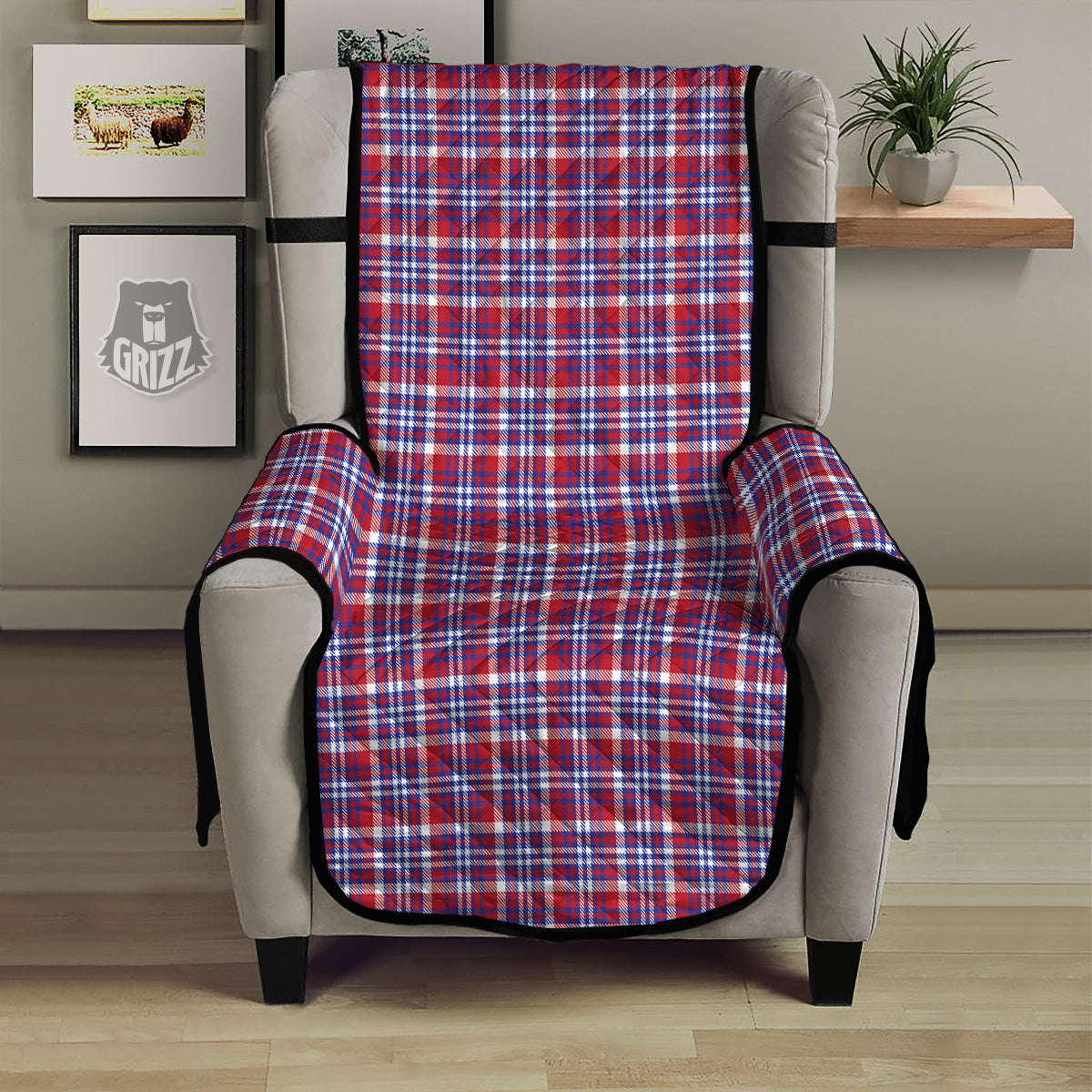 White USA Plaid And Blue Red Print Armchair Protector-grizzshop