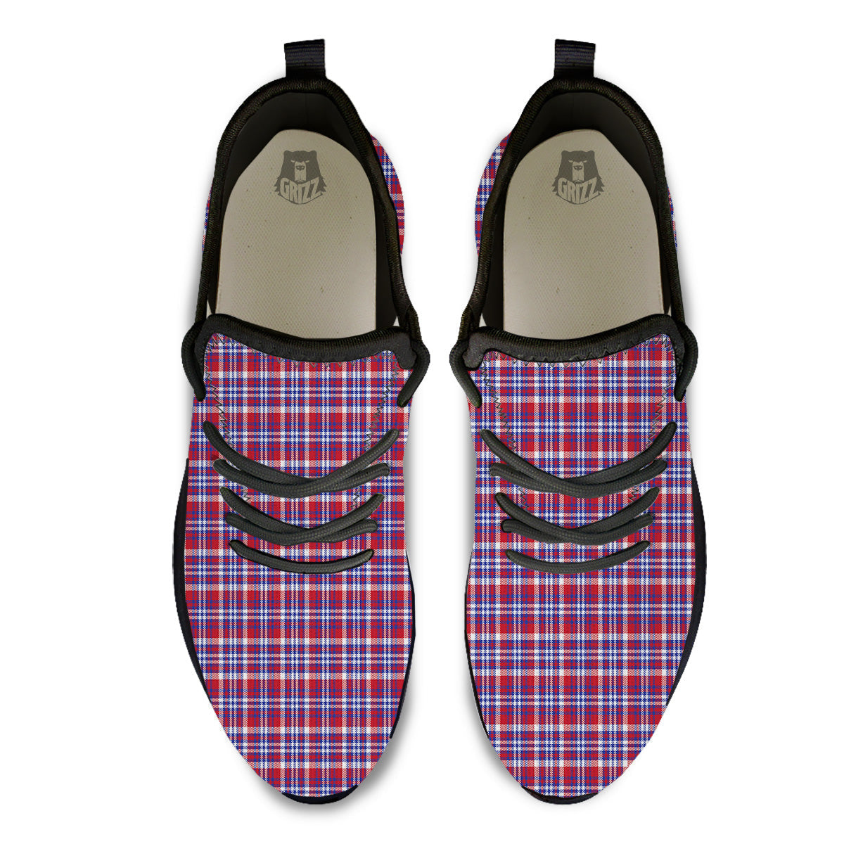 White USA Plaid And Blue Red Print Black Athletic Shoes-grizzshop