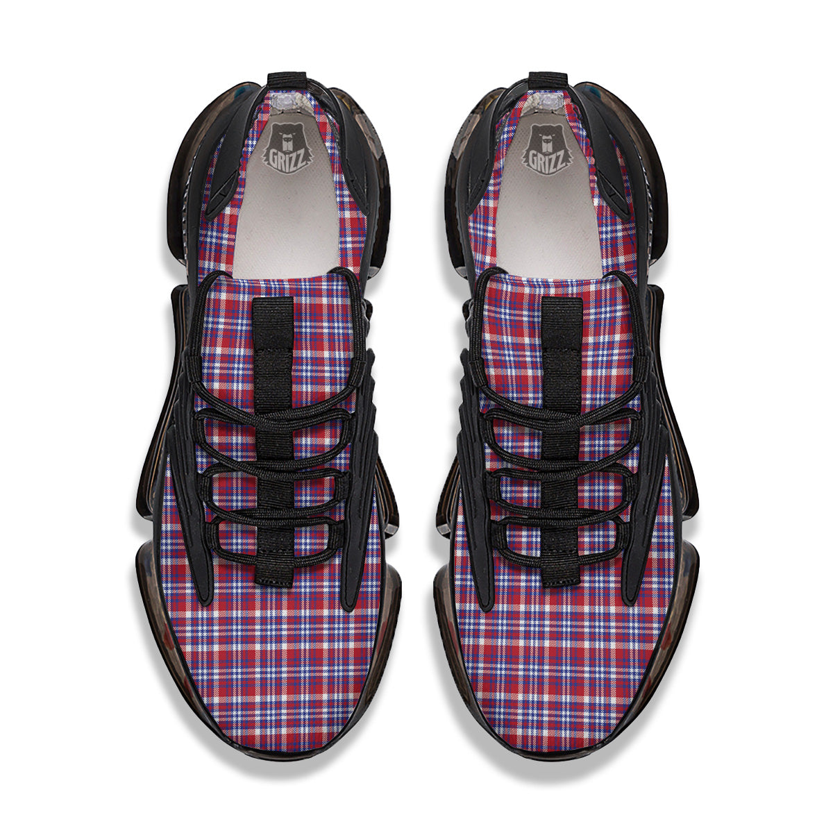 White USA Plaid And Blue Red Print Black Gym Shoes-grizzshop