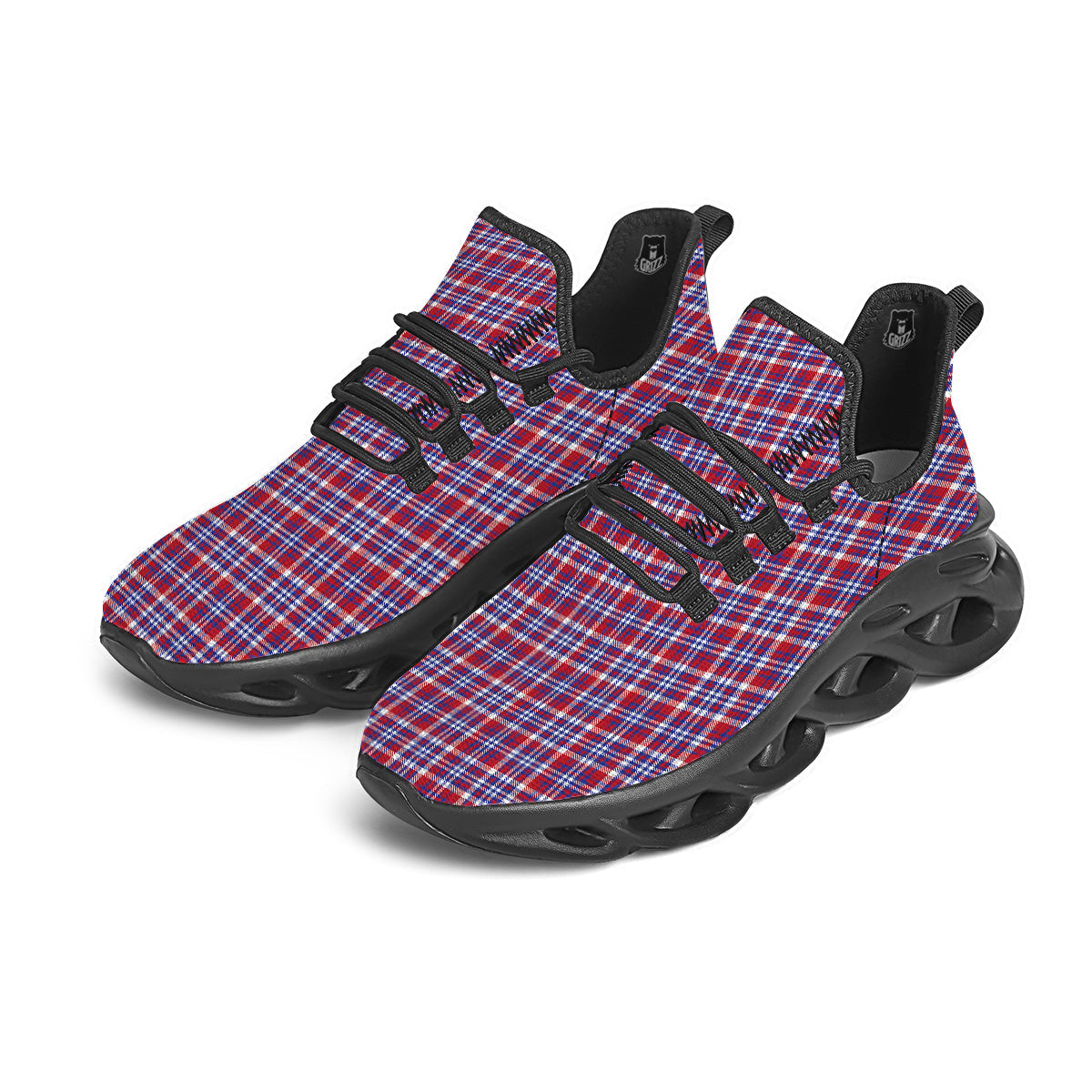 White USA Plaid And Blue Red Print Black Running Shoes-grizzshop